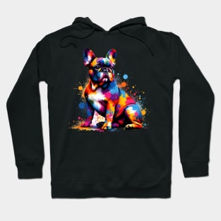 Colorful French Bulldog in Abstract Splash Paint Style Hoodie